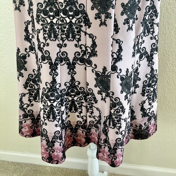 Gabby Skye Dress Women's 20W Pink Black Floral Damask Ombre Midi Short Sleeve - Picture 3 of 11